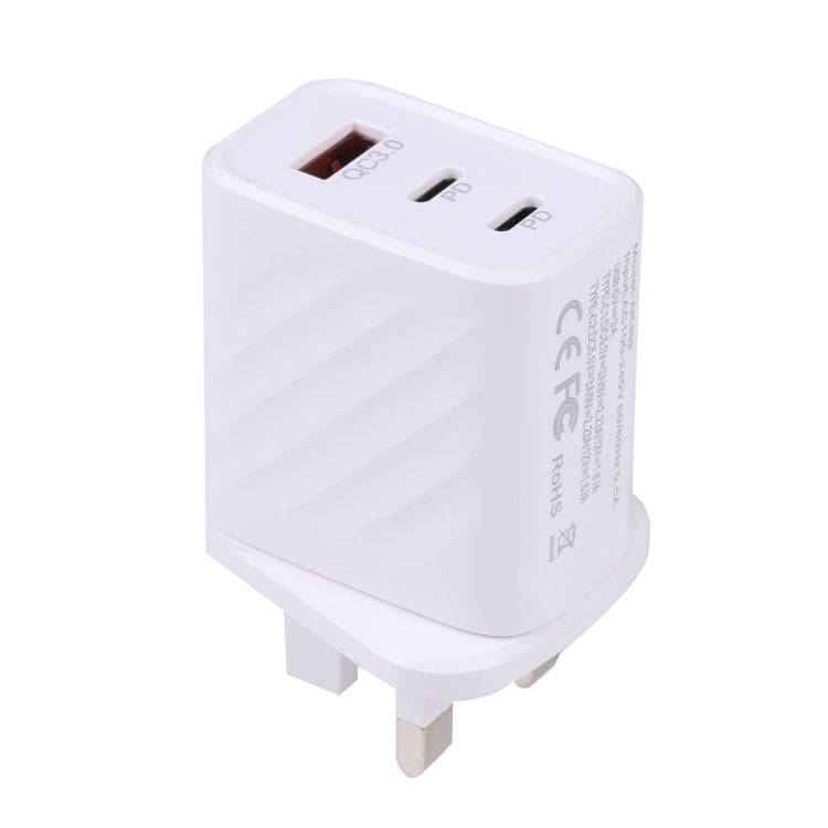 AR-892 3 in 1 QC3.0 PD20W USB + USB-C / Type-C Wall Travel Charger, Plug Type:UK Plug(White)