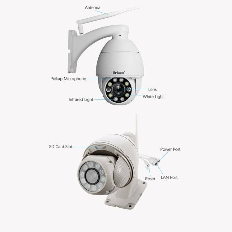 Sricam SP008C 5MP 10X Zoom IP66 Waterproof CCTV WiFi IP Camera Monitor, Plug Type:US Plug(White)