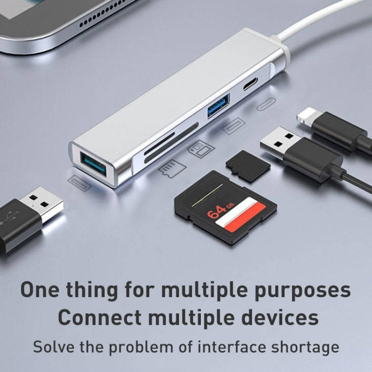 5 in 1 Type-C to SD / TF Card Slot + 3 USB Ports Multifunctional Docking Station HUB(Silver)