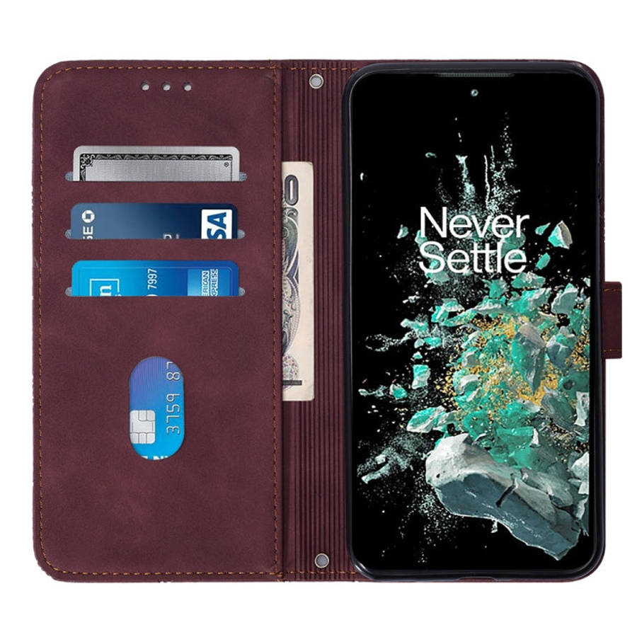 For OnePlus 10T 5G Global Crossbody 3D Embossed Flip Leather Phone Case(Wine Red)