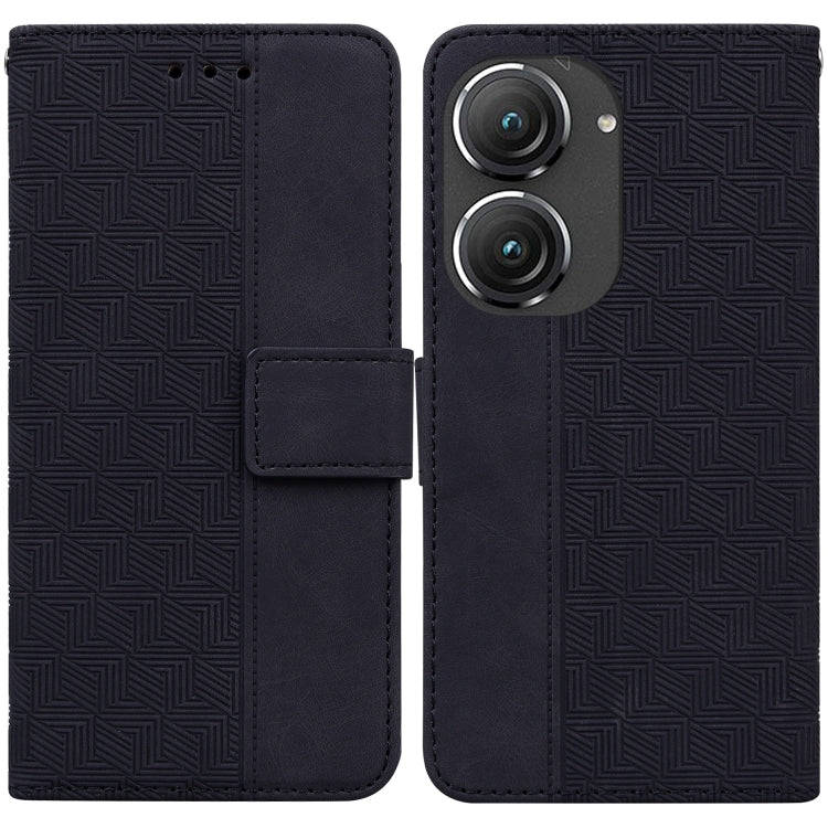 For Asus Zenfone 9 Geometric Embossed Flip Leather Phone Case(Black)