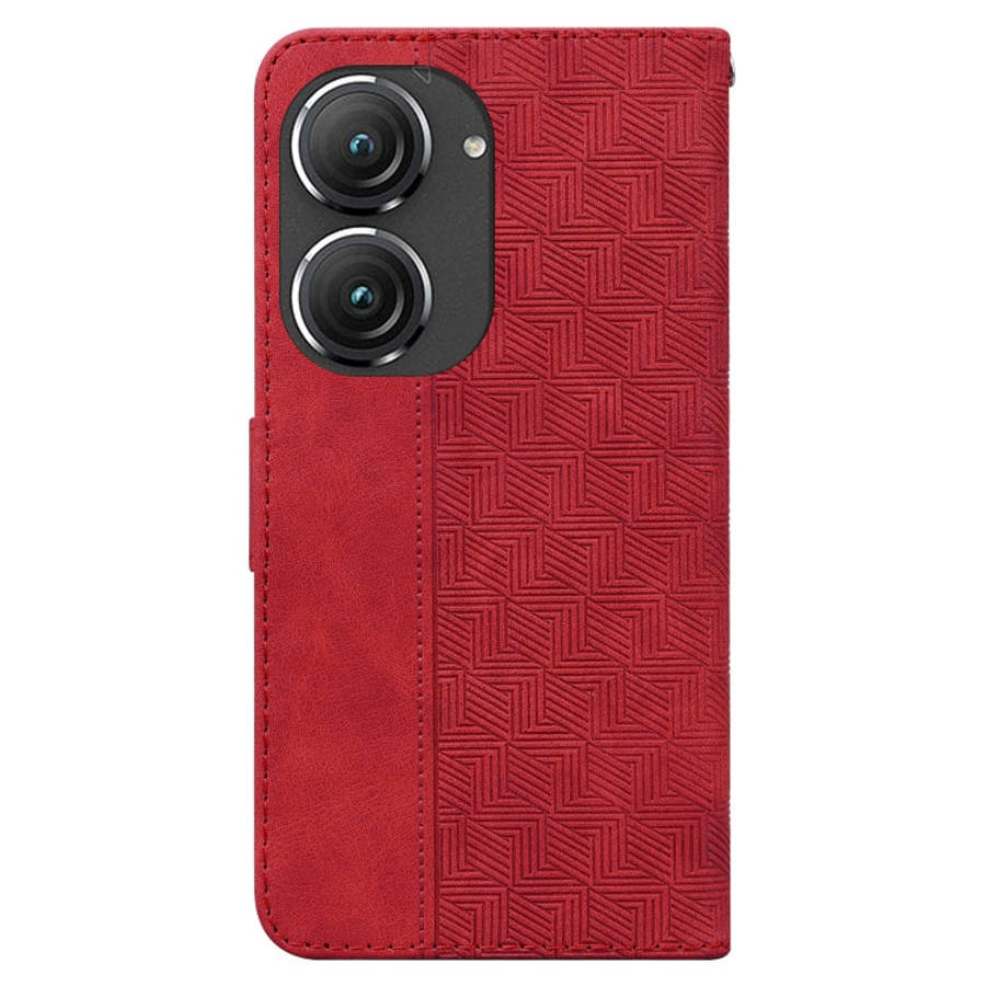 For Asus Zenfone 9 Geometric Embossed Flip Leather Phone Case(Red)