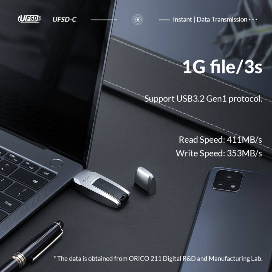 ORICO UFS Flash Drive, Read: 411MB/s, Write: 350MB/s, Memory:128GB, Port:Type-C(Silver)