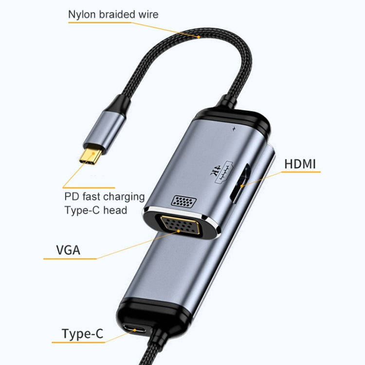 Y001 3 in 1 USB-C/Type-C to VGA+HDMI+USB-C/Type-C Audio Adapter Cable
