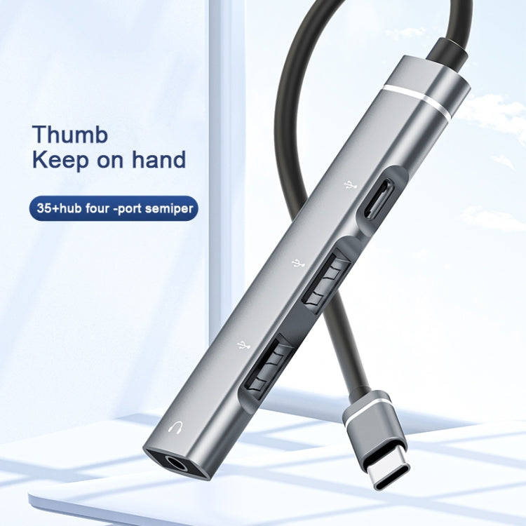 USB-C / Type-C to 3.5mm + 2USB + Type-C HUB Docking Station(Silver)