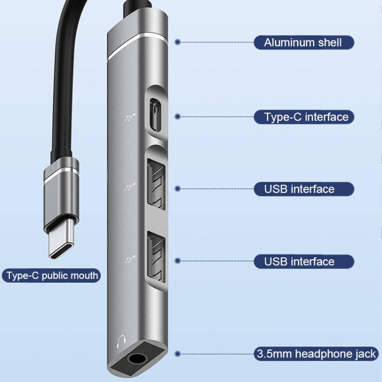 USB-C / Type-C to 3.5mm + 2USB + Type-C HUB Docking Station(Grey)