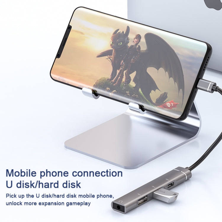USB-C / Type-C to 3.5mm + 2USB + Type-C HUB Docking Station(Silver)