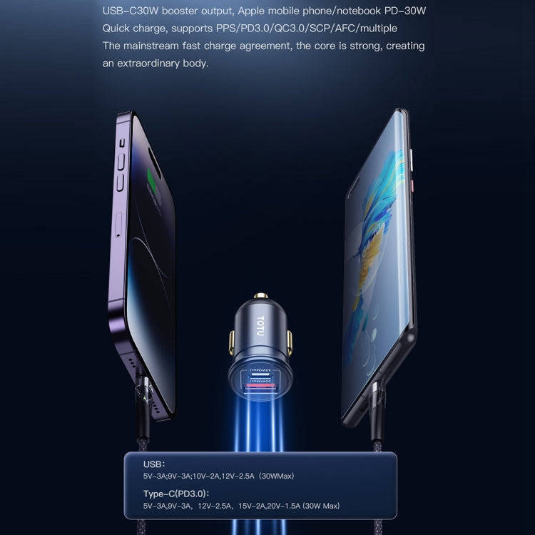 TOTUDESIGN 30W Car Fast Charging, Interface:USB-A + USB-C / Type-C