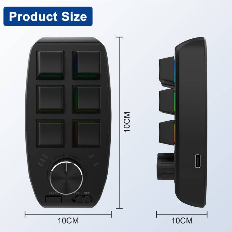 USB Wired RGB Custom Mechanical Keyboard 6 Keys 1 Knob Programming Gaming Keypad(Black)