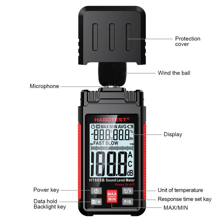 HABOTEST HT602B Multifunctional Digital Display Noise Decibel Tester