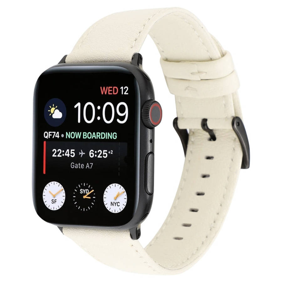 For Apple Watch Series 7 45mm / 6 & SE & 5 & 4 44mm / 3 & 2 & 1 42mm Cowhide Texture Leather Watc...