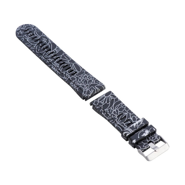 For Garmin Fenix 5X (26mm) / Fenix3 / Fenix3 HR Silicone Watch Band(Black Gold Flowers)