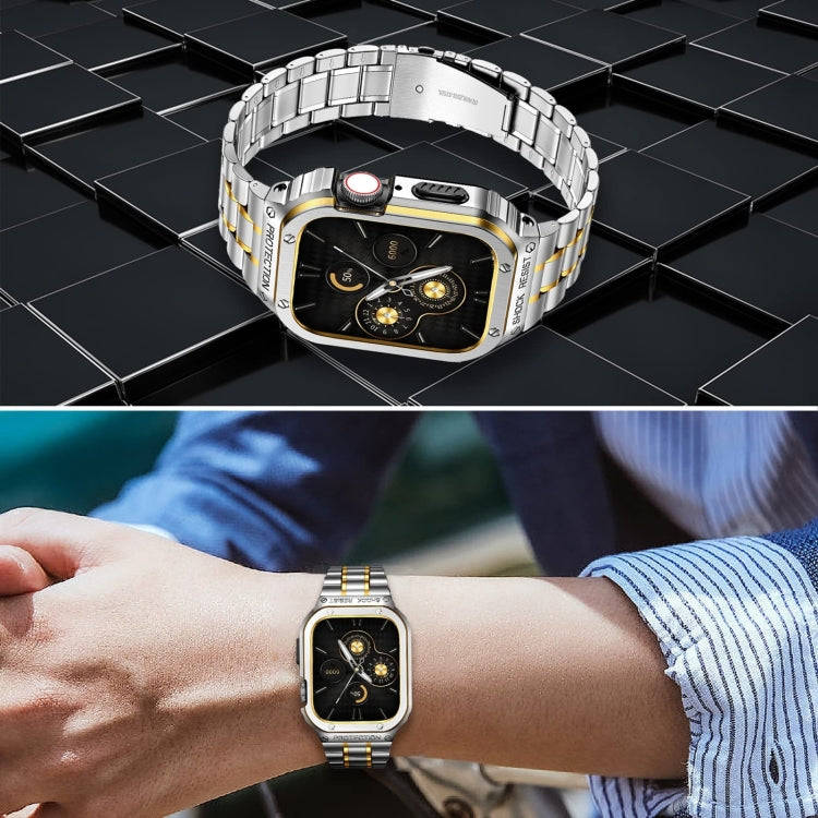 Metal Integrated Watch Protective Case For Apple Watch Series SE 2&6&SE&5&4 44mm(Silver Gold)