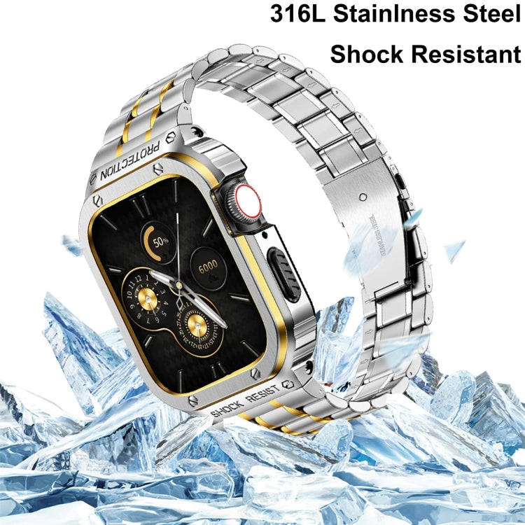 Metal Integrated Watch Protective Case For Apple Watch Series SE 2&6&SE&5&4 44mm(Silver Gold)