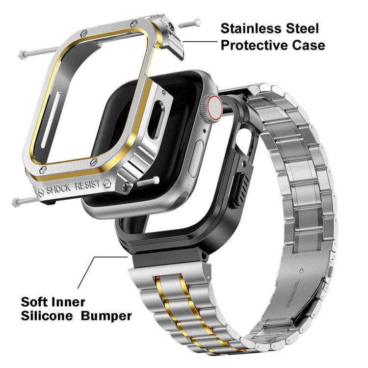 Metal Integrated Watch Protective Case For Apple Watch Series SE 2&6&SE&5&4 44mm(Silver Gold)