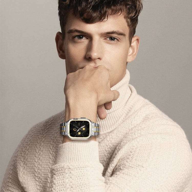 Metal Integrated Watch Protective Case For Apple Watch Series SE 2&6&SE&5&4 44mm(Silver Gold)