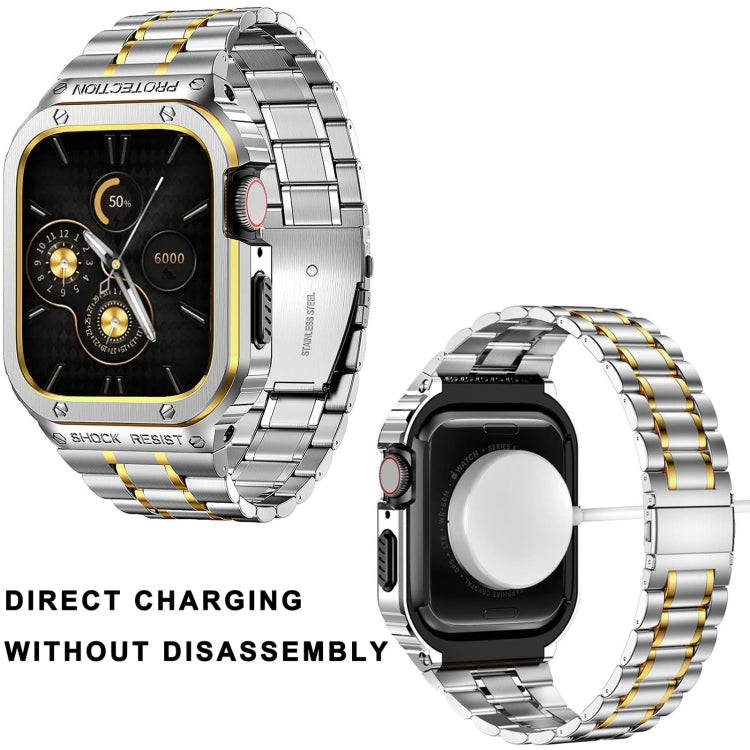 Metal Integrated Watch Protective Case For Apple Watch Series SE 2&6&SE&5&4 44mm(Silver Gold)