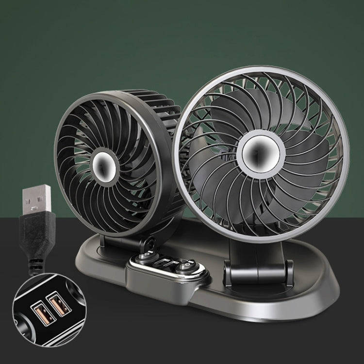 F622U Car Creative Folding Rotatable Double Head Electric Cooling Fan with Dual USB Charging Port...
