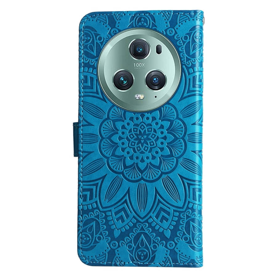 For Honor Magic5 Pro Embossed Sunflower Leather Phone Case(Blue)