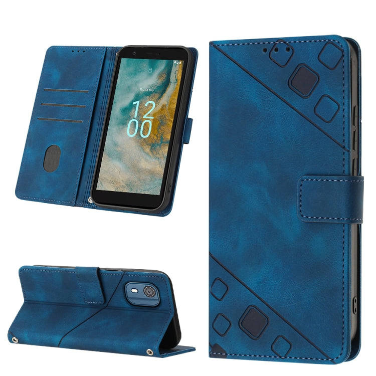 For Nokia C02 Skin-feel Embossed Leather Phone Case(Blue)