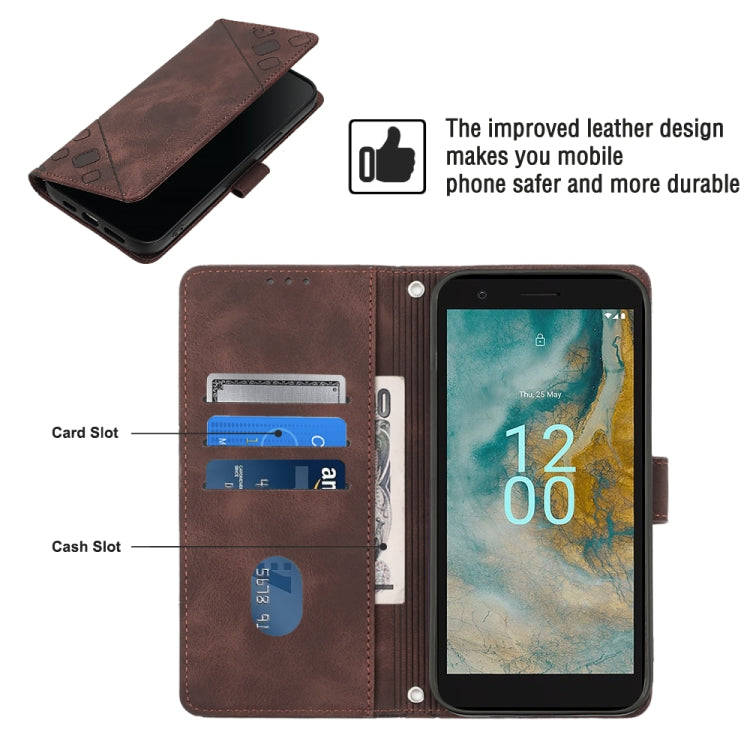 For Nokia C02 Skin-feel Embossed Leather Phone Case(Brown)