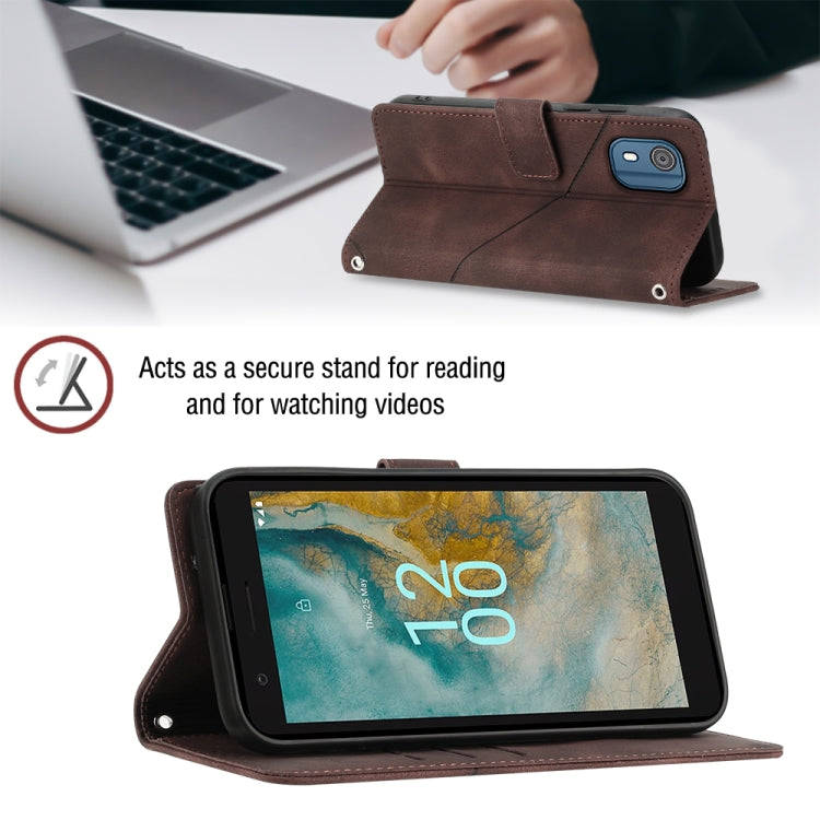 For Nokia C02 Skin-feel Embossed Leather Phone Case(Brown)