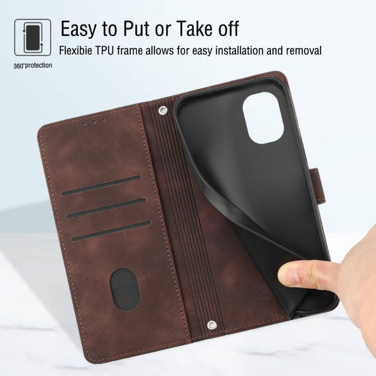 For Nokia C02 Skin-feel Embossed Leather Phone Case(Brown)