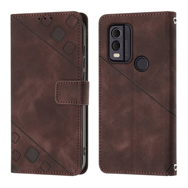 For Nokia C22 Skin-feel Embossed Leather Phone Case(Brown)