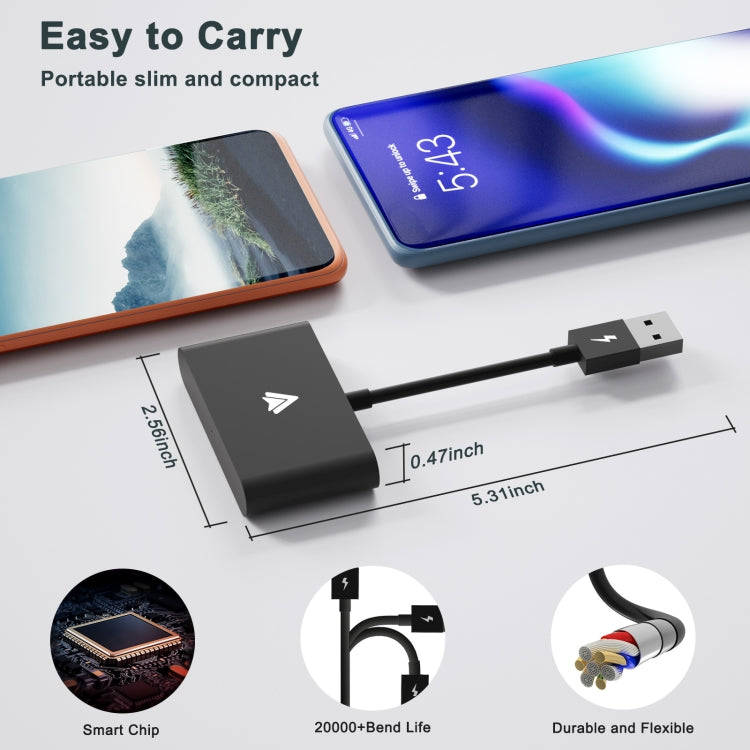 THT-020-2+ USB + USB-C / Type-C Wired to Wireless Carplay Adapter for Android Smartphone(Black)