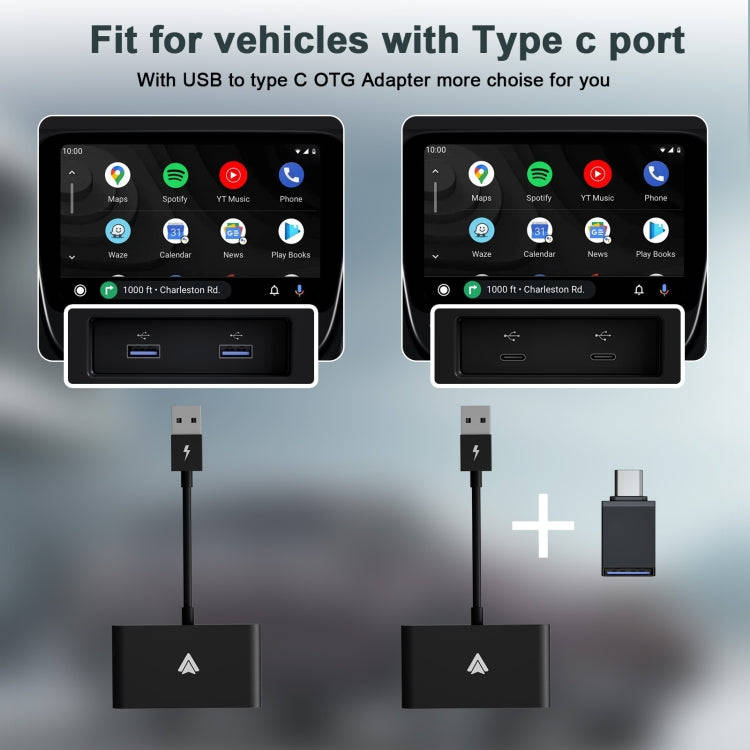 THT-020-2+ USB + USB-C / Type-C Wired to Wireless Carplay Adapter for Android Smartphone(Black)