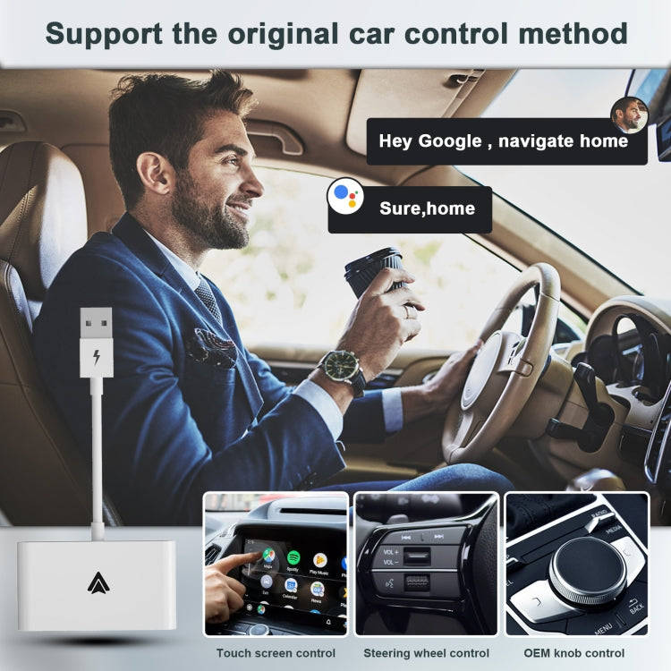 THT-020-2+ USB + USB-C / Type-C Wired to Wireless Carplay Adapter for Android Smartphone(White)