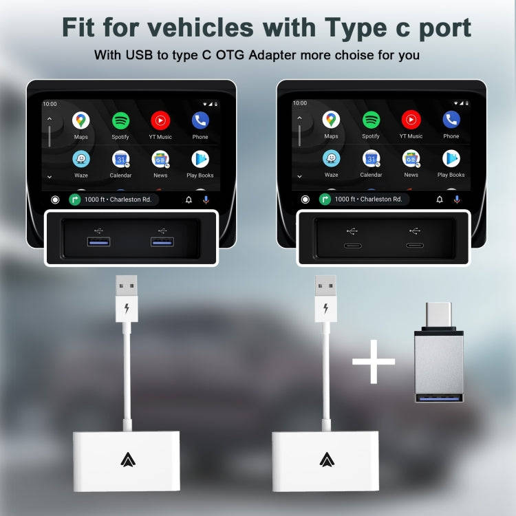 THT-020-2+ USB + USB-C / Type-C Wired to Wireless Carplay Adapter for Android Smartphone(White)