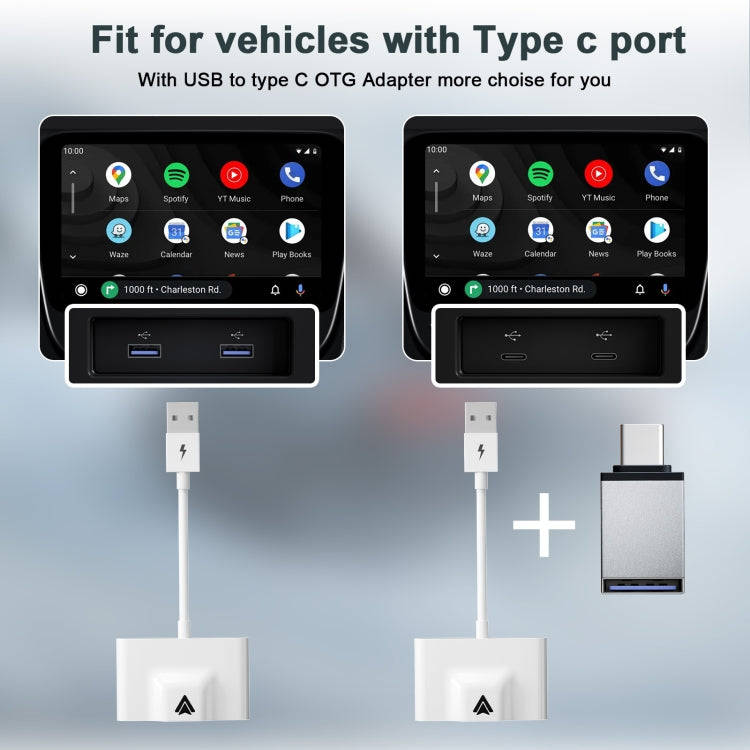 THT-020-3+ USB + USB-C / Type-C Wired to Wireless Carplay Adapter for Android Smartphone(White)