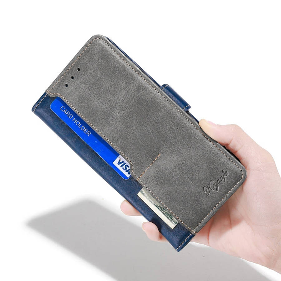 For Kyocera Digno SX3-KYG02 Contrast Color Side Buckle Leather Phone Case(Blue + Grey)