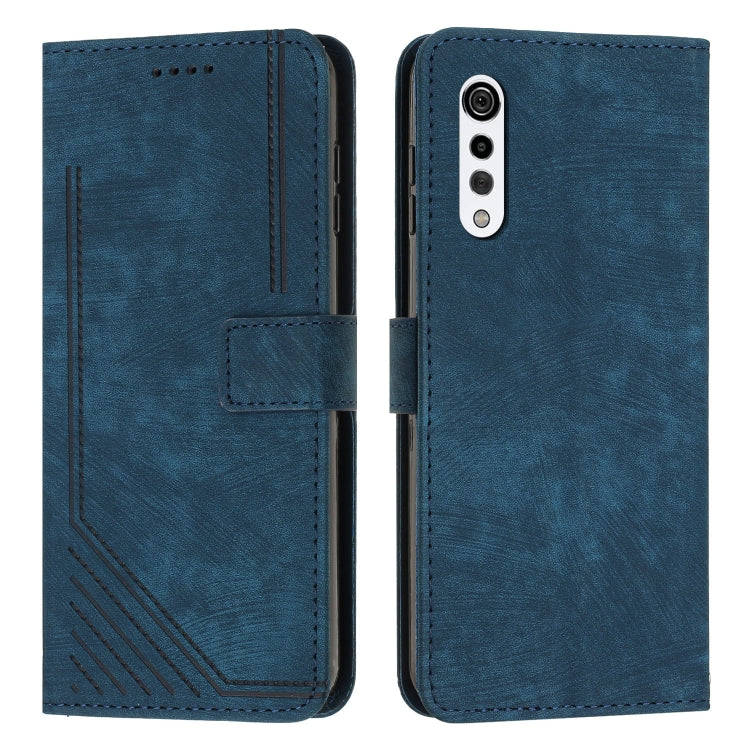For LG Velvet/Velvet 5G Skin Feel Stripe Pattern Leather Phone Case with Lanyard(Blue)