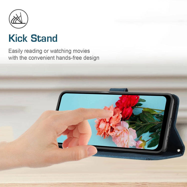 For LG Velvet/Velvet 5G Skin Feel Stripe Pattern Leather Phone Case with Lanyard(Blue)