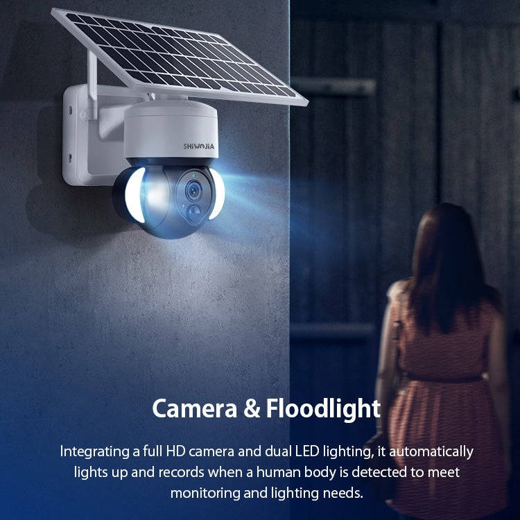 SHIWOJIA IP66 Waterproof 4G 3MP Solar Dome IP Camera, Two-way Audio & PIR Motion Detection & Nigh...