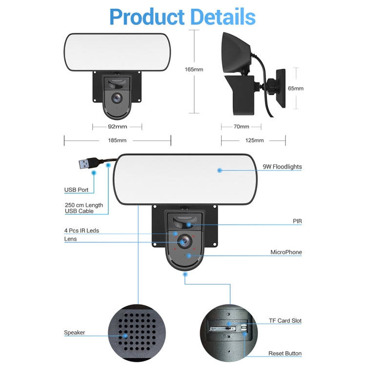 ESCAM QF615 3MP IP66 Waterproof WiFi IP Camera & Floodlight, Support Night Vision / PIR Motion De...