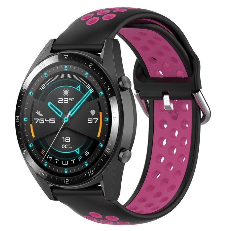 22mm Universal Sports Two Colors Silicone Replacement Strap Watchband(Black Rose Red)