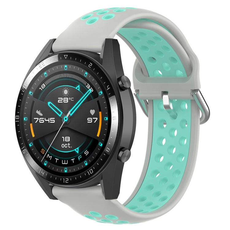 22mm Universal Sports Two Colors Silicone Replacement Strap Watchband(Grey Teal)