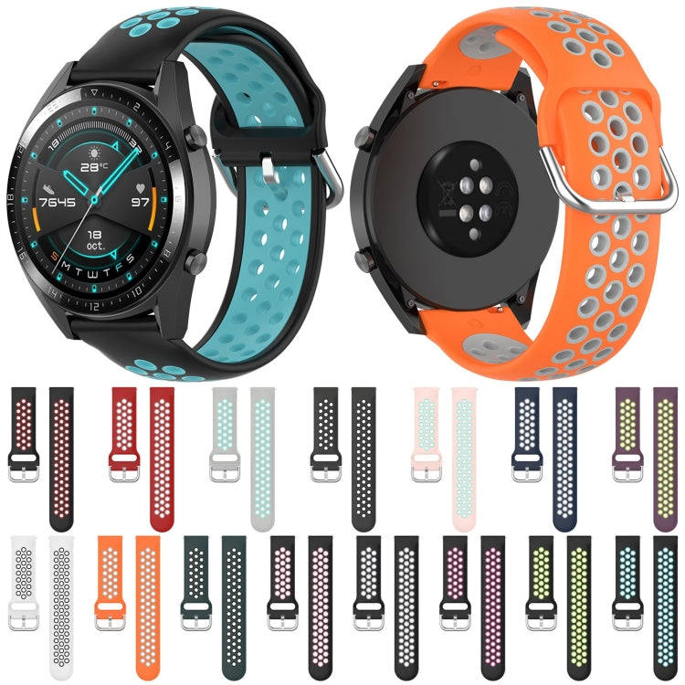 22mm Universal Sports Two Colors Silicone Replacement Strap Watchband(Grey Teal)