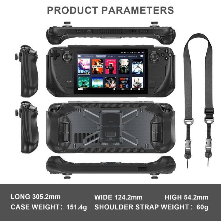 For Steam Deck Shockproof Game Console Case with Holder & Shoulder Strap(Black)