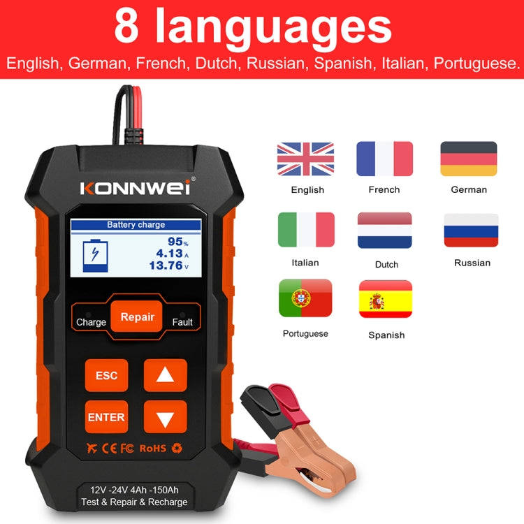 KONNWEI KW520 12V / 24V 3 in 1 Car Battery Tester with Detection & Repair & Charging Function(US ...