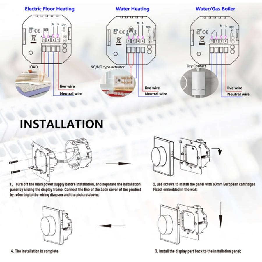 BHT-7000-GCLW 95-240V AC 3A Smart Knob Boiler Heating Thermostat with Internal Sensor & WiFi Conn...