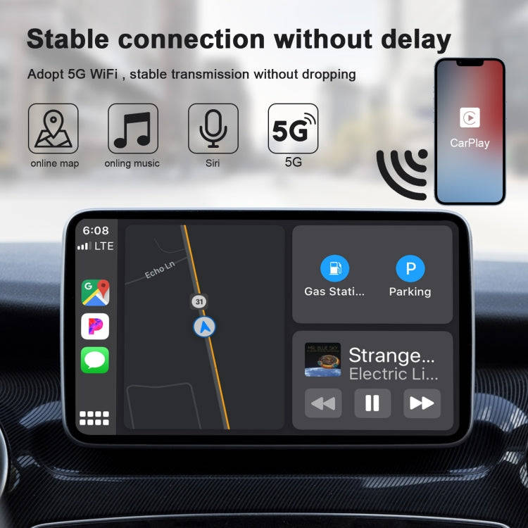 USB + USB-C / Type-C Wired to Wireless Carplay Adapter for iPhone(Black)