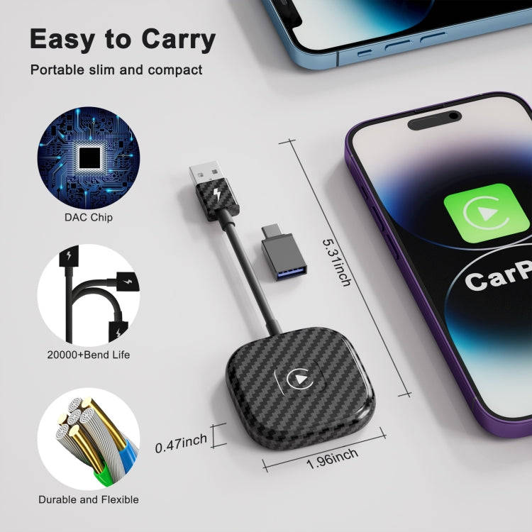 USB + USB-C / Type-C Wired to Wireless Carplay Adapter for iPhone(Black)