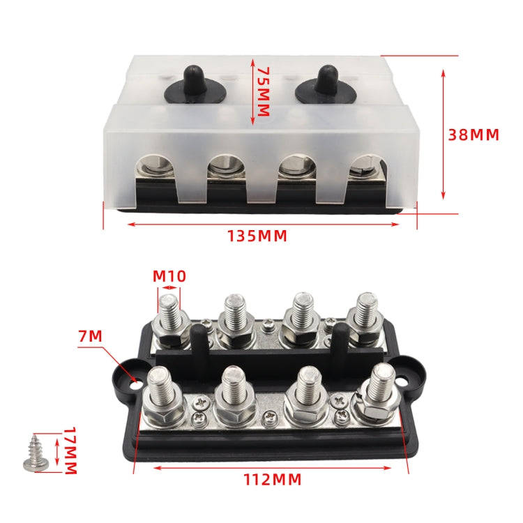 CP-3157 M10 RV Modified Yacht Double-row 4-way Busbar with Dust Cover