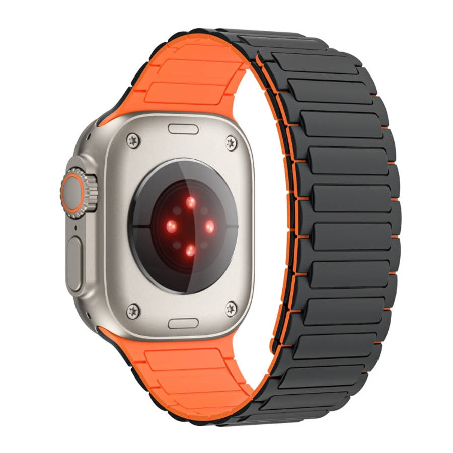 For Apple Watch Series 7 41mm Magnetic Loop Silicone Watch Band(Black Orange)