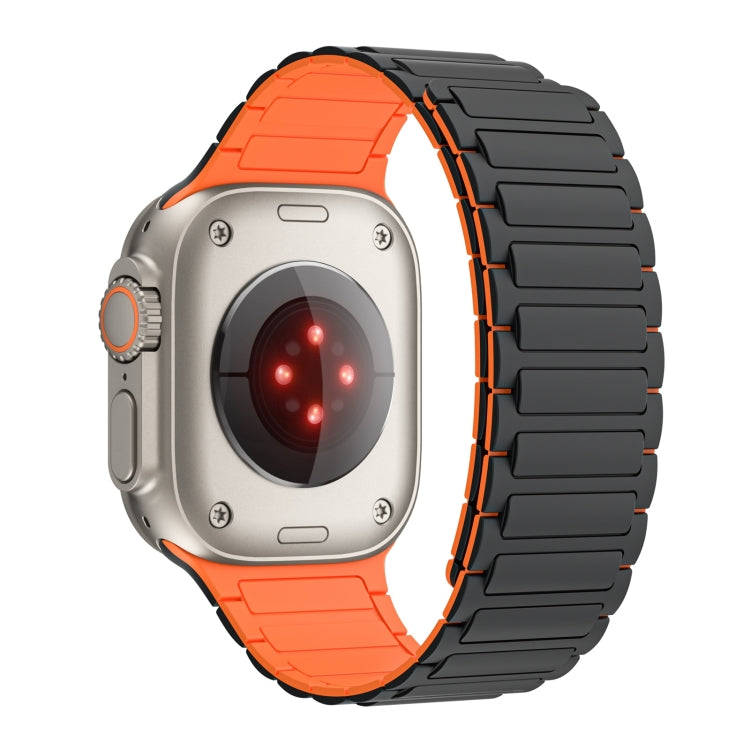 For Apple Watch Series 6 44mm Magnetic Loop Silicone Watch Band(Black Orange)