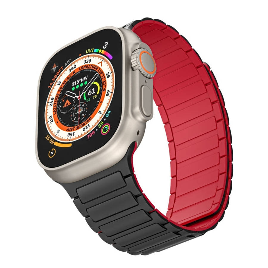 For Apple Watch Series 3 38mm Magnetic Loop Silicone Watch Band(Black Red)